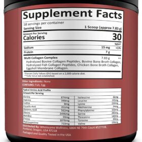 Wholesome Wellness Multi Collagen Peptides Powder - Hydrolyzed Grass-Fed Beef, Chicken, Fish & Eggshell (Types I, II, III, V, X) - Unflavored Super Bone Broth for Hair, Skin, Nails & Joints (58 Servings)