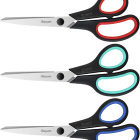 iBayam 8-Inch Heavy Duty Scissors – Ultra Sharp 3-Pack Multiplicity Set for Office, Home, Sewing & Crafts