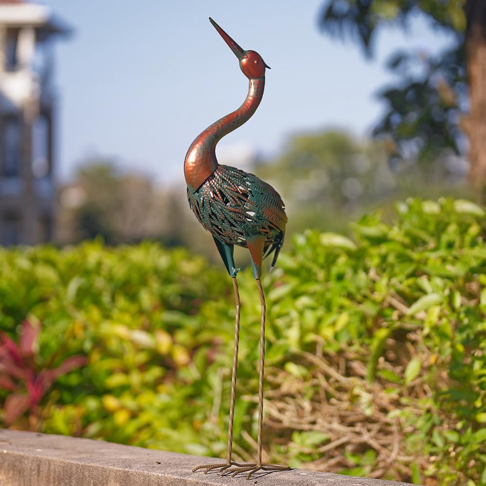 VEWOGARDEN Metal Heron Garden Statue - 33 inch Bronze Crane Sculpture for Outdoor Yard, Lawn, Pond & Patio Décor