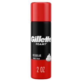 Gillette Foamy Regular Shaving Foam – Classic Moisturizing Lather for Men, 2 oz Travel Size