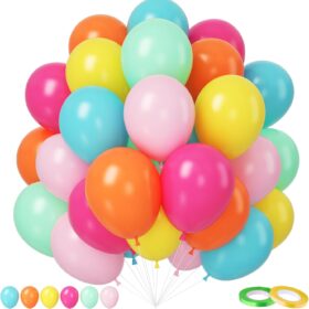 50pcs 12-Inch Rainbow Latex Balloons - Vibrant Multicolor Party Pack including Teal, Hot Pink, Orange & Yellow for Birthday, Wedding & Baby Shower Decorations