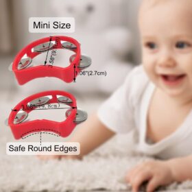 Mini Tambourines 2-Pack – Small Handheld Percussion Bells for Kids, Music Education, Church, and Party Favors (Red)