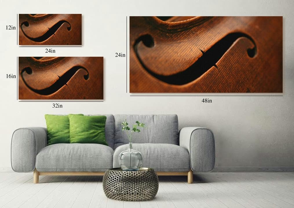 Viola Instrument Close Up Canvas Wall Art - Large Framed Music Room Decor, Rustic Antique Musical Instruments Print, 24x47 Inch Wood Framed Artwork for Living Room & Bedroom