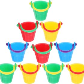 10pcs Miniature Beach Buckets – 1 Inch Tiny Plastic Pails for Dollhouses, Micro Landscapes, and DIY Crafts