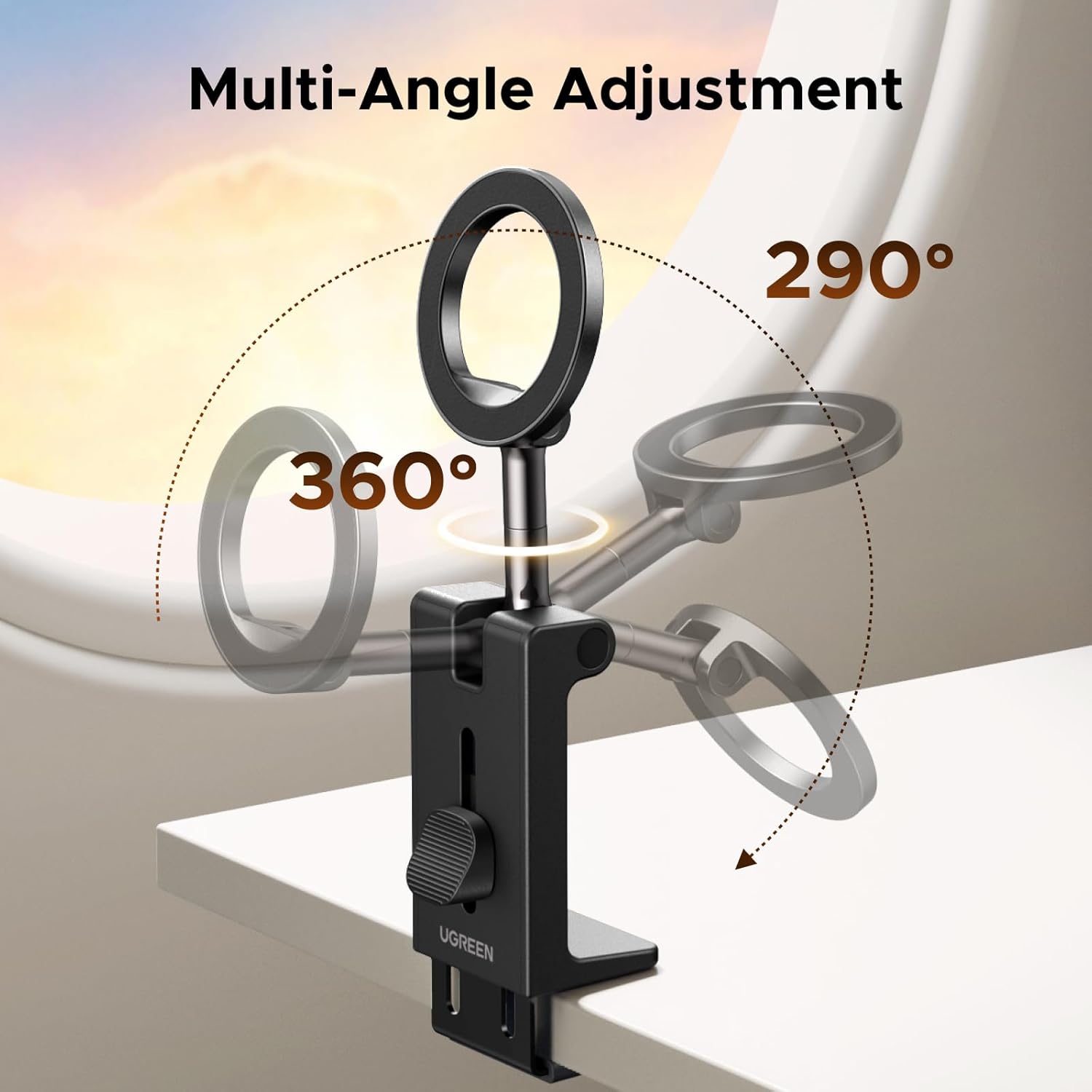 UGREEN Airplane Phone Holder for MagSafe – Travel Essentials Magnetic Phone Mount for Plane Tray Tables, Luggage Handles & Desks – 360° Rotation Compatible with iPhone 17/16/15/14/13/12