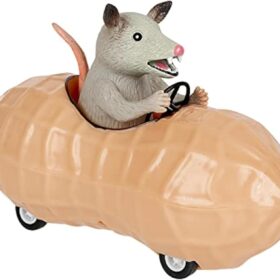 Archie McPhee Possum in a Peanut Pull-Back Toy Car - Novelty 5" Vinyl Vehicle for Kids & Collectors