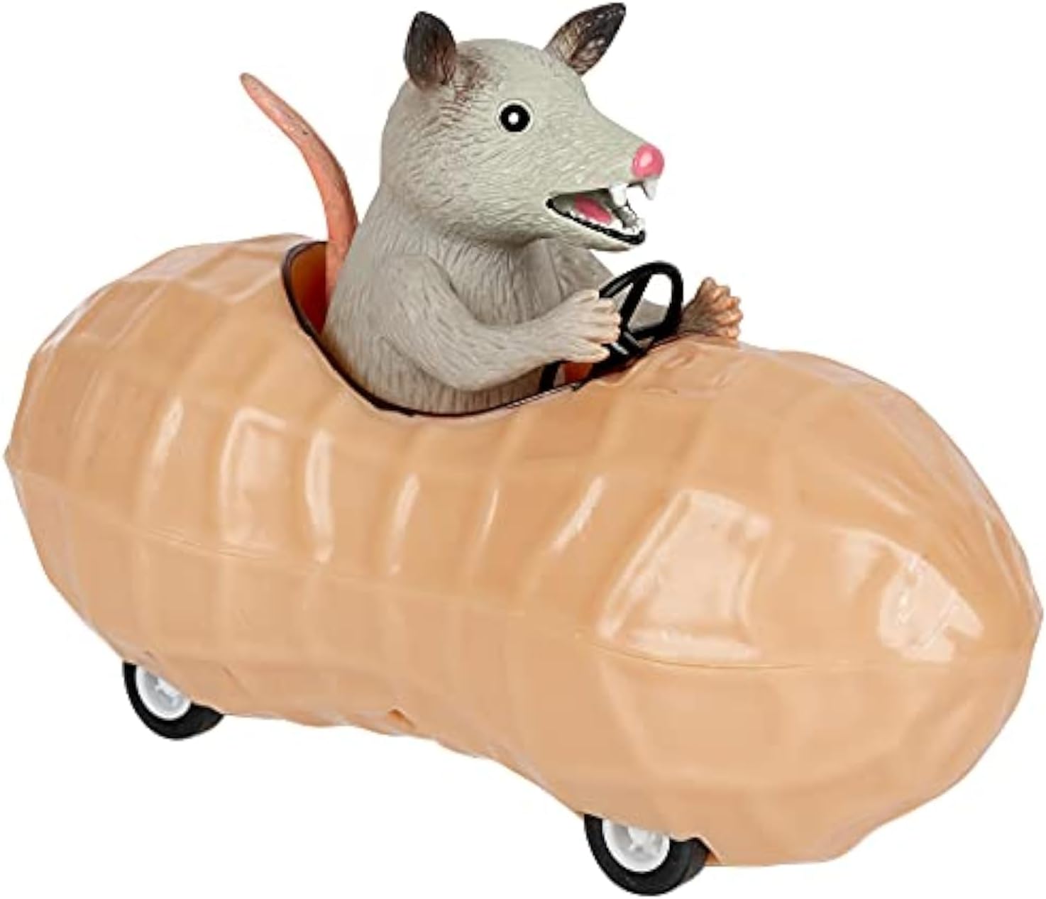 Archie McPhee Possum in a Peanut Pull-Back Toy Car - Novelty 5" Vinyl Vehicle for Kids & Collectors