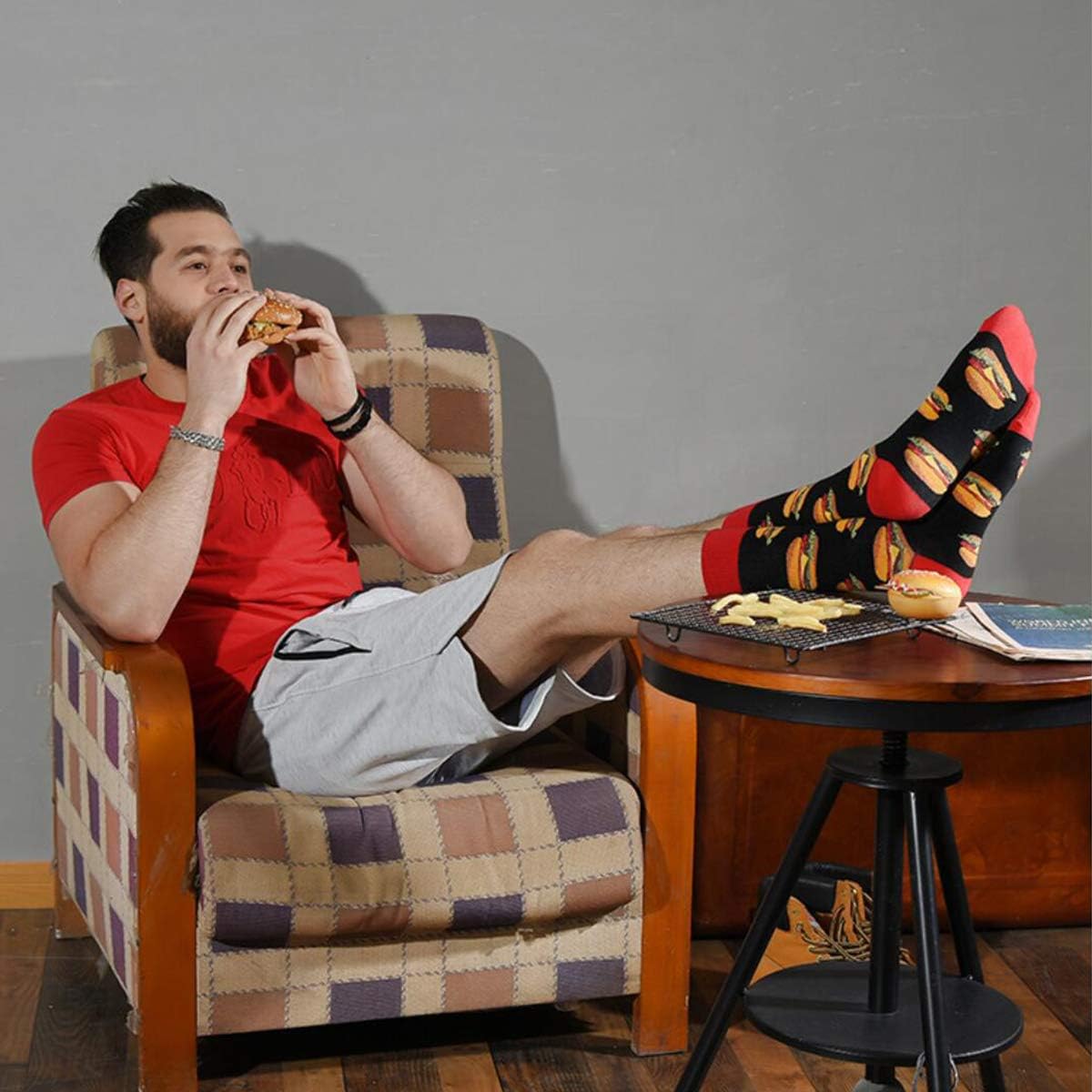 HSELL Men's Novelty Dress Socks - Soft Cotton Crazy Pattern Crew Socks for Gifts