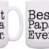Grandpa Gifts 2 Pack 15oz Coffee Mugs - Best Papa Ever Ceramic Cup Set with Comfort Handle - Father's Day, Birthday & Christmas Gift Ideas