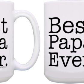 Grandpa Gifts 2 Pack 15oz Coffee Mugs - Best Papa Ever Ceramic Cup Set with Comfort Handle - Father's Day, Birthday & Christmas Gift Ideas