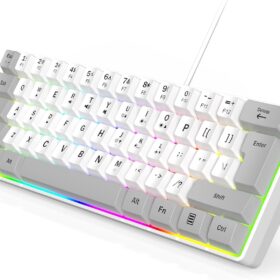 60% Wired Gaming Keyboard, Compact RGB Mechanical Feel Keyboard with Ergonomic Design, Non-removable Keycaps & Dynamic Backlighting for PC/Laptop (White Frame, Grey Keys)