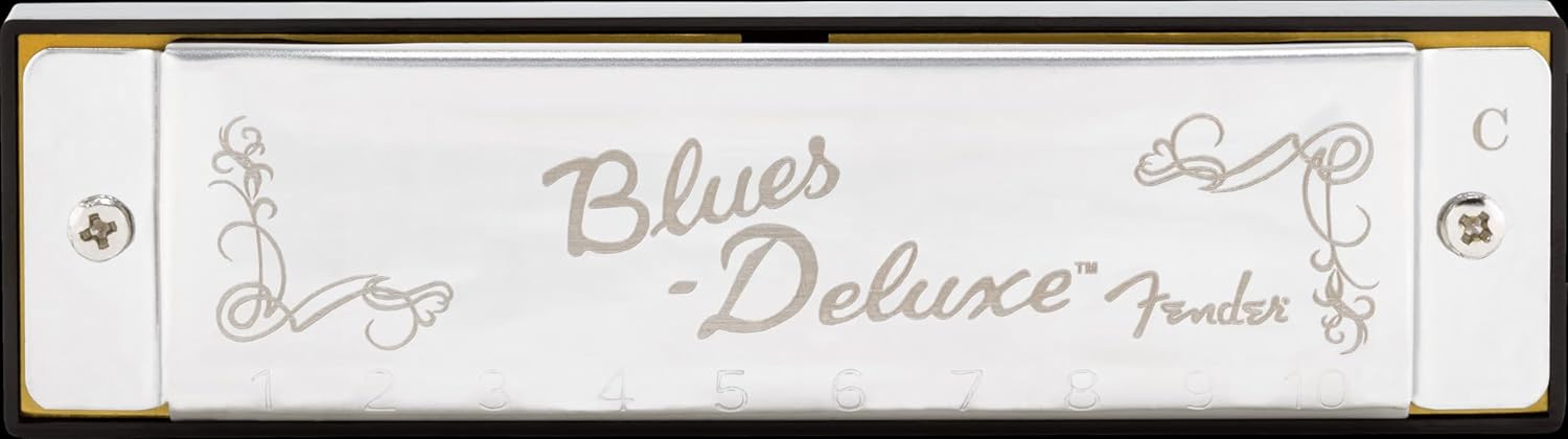 Fender Blues Deluxe Harmonica in Key of C – Professional Brass Reeds & Molded PVC Comb with Vented Case