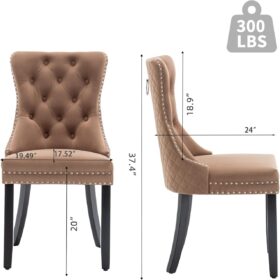 6-Piece Velvet Dining Chairs Set with Nailhead Trim - Modern Upholstered Kitchen Seating with Wooden Legs, Tufted Backrest, and 330 lb Capacity (Brown)
