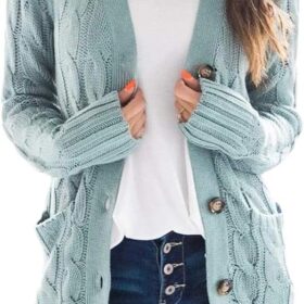 Goranbon Women's Cable Knit Cardigan - Soft Open Front Chunky Knit Sweater Coat with Long Sleeves & Button Down