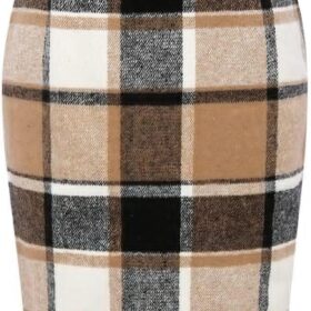 IDEALSANXUN Women's Classic Wool Blend Pencil Skirt - Stretchy Plaid Fall Winter Knee Length Office Skirt with Back Slit