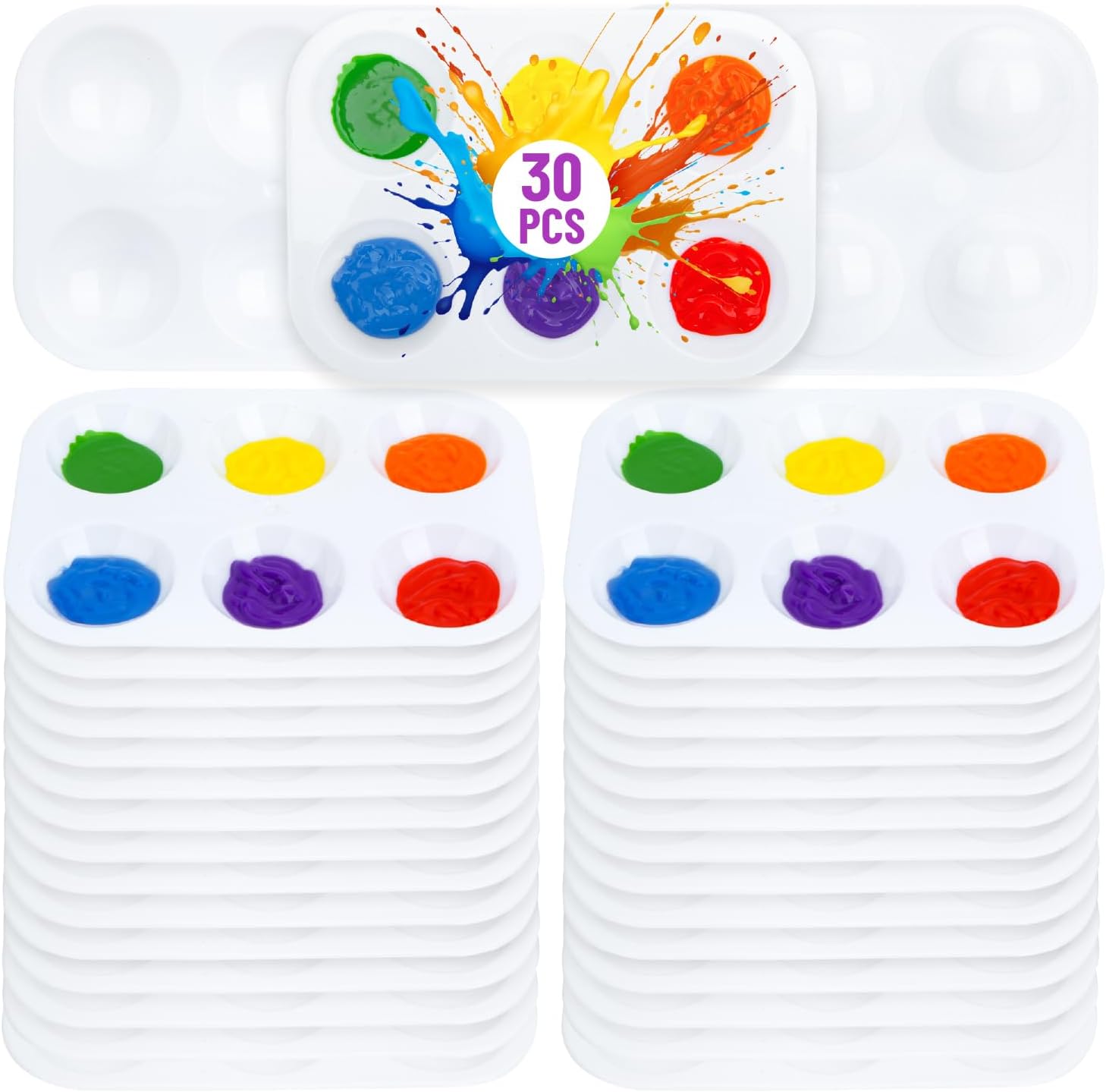 Mr. Pen Plastic Paint Palettes (30 Pack) – 6-Well White Rectangular Artist Trays for Kids, School, Art Class, and DIY Crafts