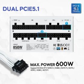 Vetroo 850W 80 Plus Gold Fully Modular ATX 3.1 Power Supply - PCIe Gen 5.1 Ready, 120mm FDB Fan, White PSU with 10-Year Warranty