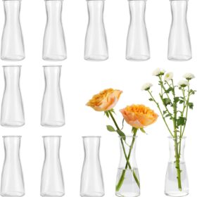 Clear Glass Bud Vases Set of 12 – 5.1" Modern Slim Waist Mini Vases for Wedding Centerpieces, Floral Arrangements, and Home Table Décor