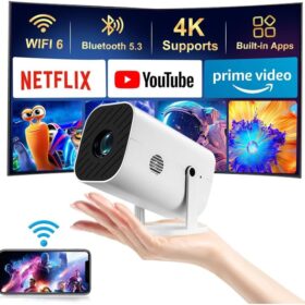 Native 1080P Smart Projector with WiFi 6 & Bluetooth 5.3 - Portable 4K Home Theater with Electric Focus, 210° Rotation Stand, & Built-in Streaming Apps for Outdoor/Indoor Movies