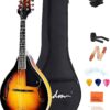 ADM A-Style Acoustic Mandolin Bundle - Complete Beginner Starter Kit with Sunburst Finish, Includes Gig Bag, Tuner, Strap, Strings, Pick, Hanger & Pickup