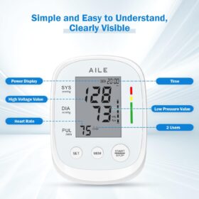 AILE Fully Automatic Upper Arm Blood Pressure Monitor with Large Adjustable Cuff (8.7"-16.5") - Dual User Memory & High Precision LCD Screen for Home Use