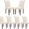COLAMY Tufted Dining Chairs Set of 6 - Modern Beige Parsons Chairs with Linen Upholstery & Solid Wood Legs for Kitchen & Dining Room