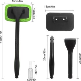 Car Windshield Cleaning Tool with Extendable Handle & 180° Pivot Head – Multi-Surface Glass & Window Cleaner with 4 Washable Microfiber Pads for Auto, Home & Kitchen