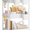 YASONIC 3-Tier Heavy Duty Metal Rolling Utility Cart with Lockable Wheels – White Mobile Storage Organizer with Hooks and Cups