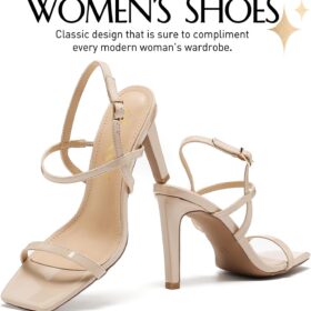 BiuYorBTY Women's Stilettos High Heel Sandals - Square Open Toe Slingback Pumps with Ankle Strap