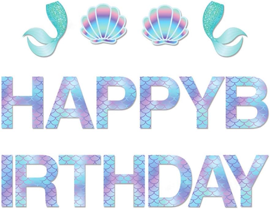 Sparkle Mermaid Birthday Banner Decorations - 13Pcs Under The Sea Party Garland & Hanging Signs for Girls, Baby Showers & Classroom
