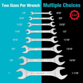 DURATECH 8-Piece Super-Thin SAE Wrench Set – Double Ended Open End Wrenches with Storage Pouch