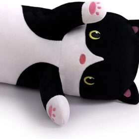 50cm Black & White Cat Plush Pillow – Soft Stuffed Animal Toy & Kids' Nap Cushion