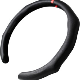 Sporty Perforated Nappa Leather Steering Wheel Cover - Universal Fit 14.5” to 15” - Red Stripe Trim for Enhanced Grip & Control