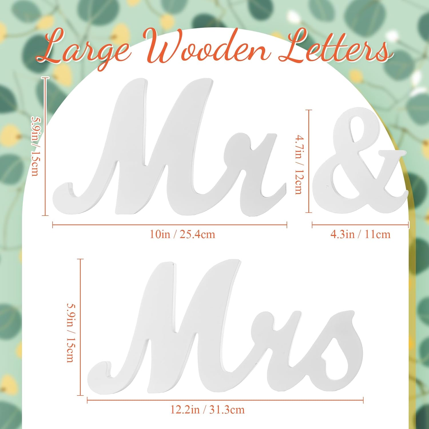 Mr & Mrs Wedding Table Decorations with 5.9ft Faux White Rose Garland - Rustic Wooden Letter Signs for Sweetheart Head Table, Engagement & Bridal Shower Centerpieces