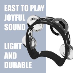 CashBeat 2-Pack Black Handheld Tambourines – 4-Jingle Mini Half-Moon Percussion Instruments for School, Band, Kirtan, and Party Favors