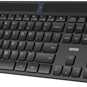 Arteck Solar Powered Bluetooth Keyboard - Universal Wireless Rechargeable Keyboard for Windows, iOS, Android, Tablets & Smartphones (Black)