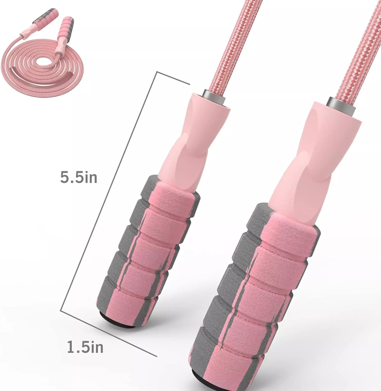FITMYFAVO Adjustable Cotton Weighted Jump Rope for Fitness – Non-Slip Foam Handle, Durable 9ft Cardio Skipping Rope for Women, Men & Kids (Pink)