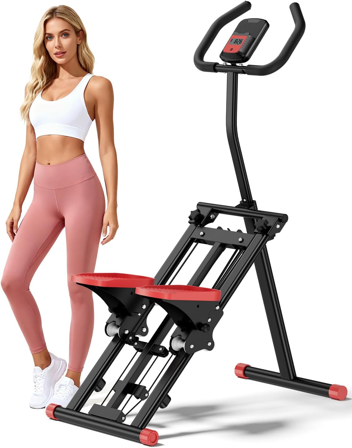 Compact Foldable Stair Stepper with Resistance Bands – Ultra-Quiet Home Cardio Machine with LCD Monitor, Non-Slip Pedals, and 3 Adjustable Height Levels