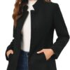 Allegra K Women's Classic Mid-Length Wool-Blend Single-Breasted Peacoat with Stand Collar