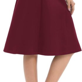 Urban CoCo Women's High Waisted A-Line Stretchy Skirt – Elastic Midi Flare Bottom for Work & Casual Wear