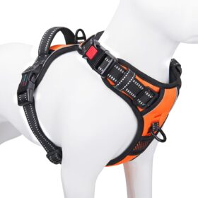 PHOEPET No Pull Dog Harness – Medium Adjustable Reflective Vest with Front Clip & Handle, Easy-On/Off (Orange)