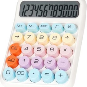 Mechanical Switch Desktop Calculator - 12-Digit Large Display, Typewriter Style Calculator with Ergonomic Round Keys, Dual Power (Pink/White)