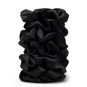 Black Satin Scrunchies for Women - 8PC Large Silk Hair Ties - No Crease, Frizz Free Ponytail Holders for Thick & Thin Hair