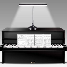NovoLido 10W LED Piano Lamp with Base – 1000LM Adjustable Music Stand Light, Asymmetric Eye-Care Light for Upright, Digital & Grand Pianos, 3 Colors & Stepless Dimming, 1.8m Total Cord Length (Black)