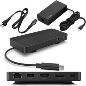 Lenovo USB-C Travel Dock: 4K Dual Display Hub with 100W Power Adapter, 7-in-1 Portable Connectivity