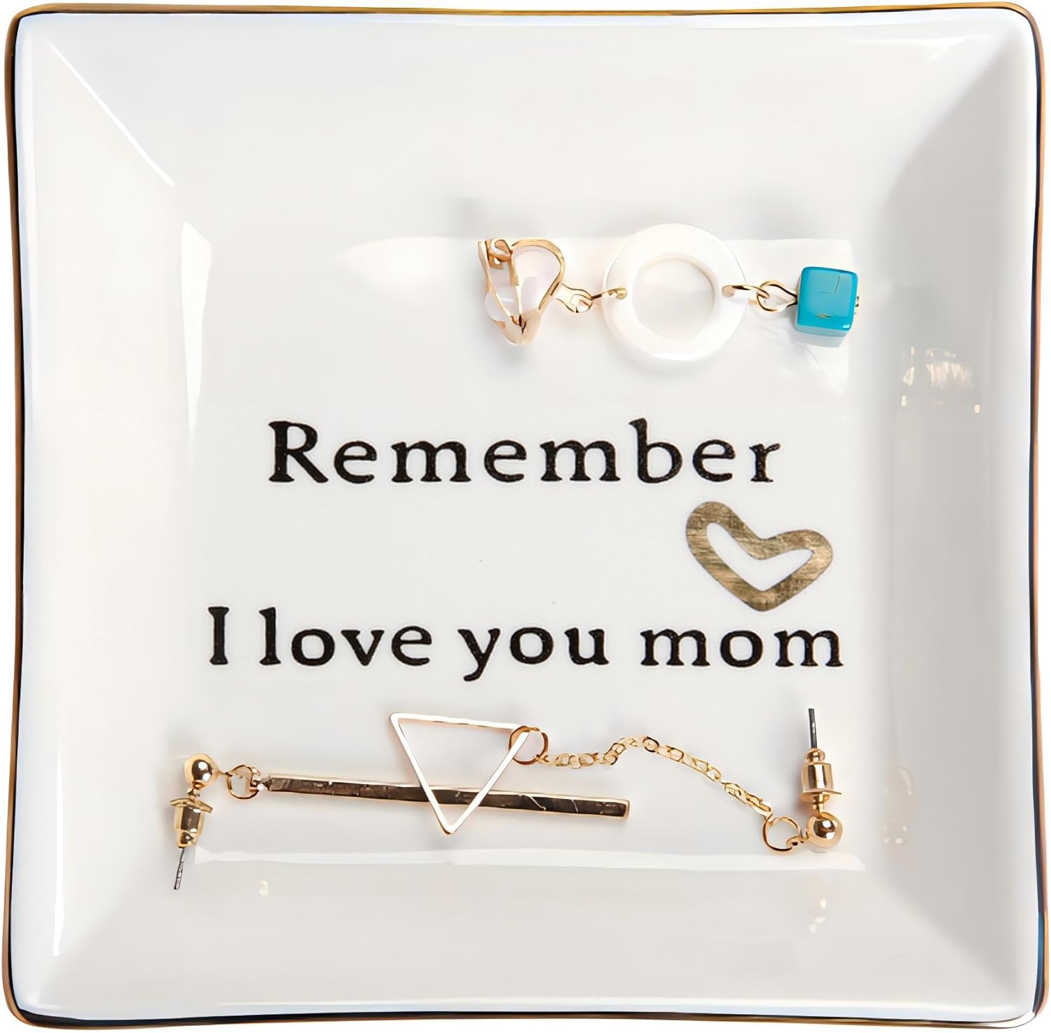 HOME SMILE Ceramic Ring Dish - 'I Love You Mom' Jewelry Tray, Sentimental Gift for Mother's Day, Birthday, Christmas & Valentine's Day