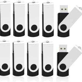 KOOTION 10-Pack 32GB USB 3.0 Flash Drives – High-Speed Rotating Memory Thumb Drives with Keychain Loop – Portable Storage for PC, Laptop, Mac (Black)