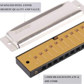 East top Diatonic Harmonica in C – Professional 10 Hole Blues Harp with Stainless Steel Cover & ABS Comb – Includes Zipper Case and Cleaning Cloth for All Skill Levels