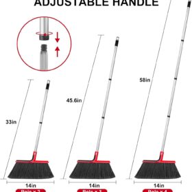 Heavy-Duty Angle Broom with 58" Long Handle – 14" Wide Sweep Stiff Bristles for Indoor, Outdoor, Garage, Patio, and Deck