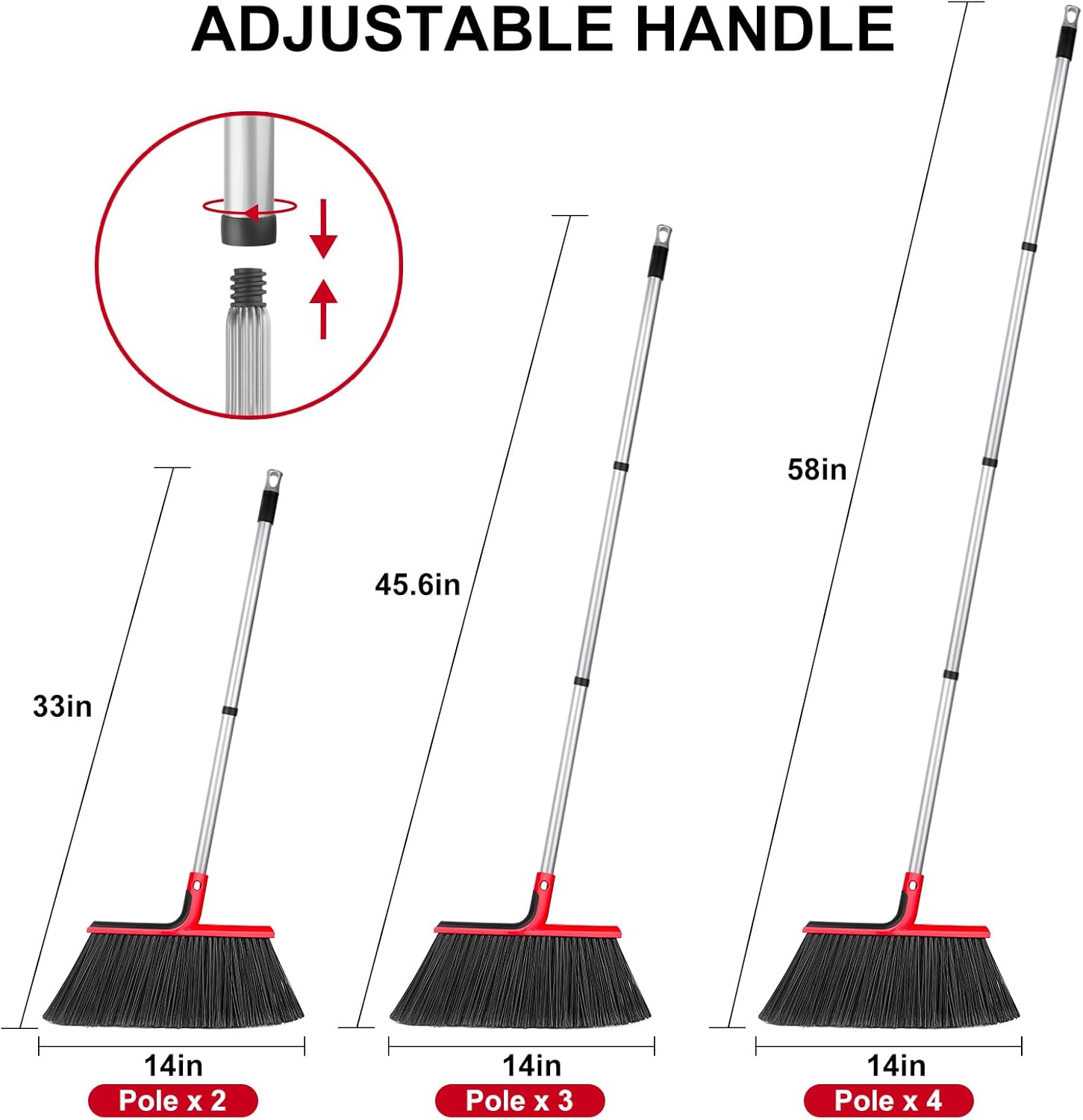 Heavy-Duty Angle Broom with 58" Long Handle – 14" Wide Sweep Stiff Bristles for Indoor, Outdoor, Garage, Patio, and Deck